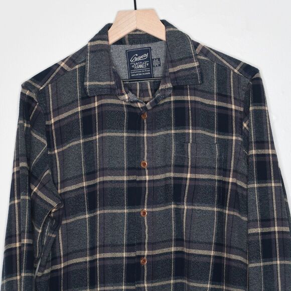 Grayers Heritage Flannels Mens Button Up Shirt Medium Gray Plaid Blue Thick Cozy - Picture 5 of 9